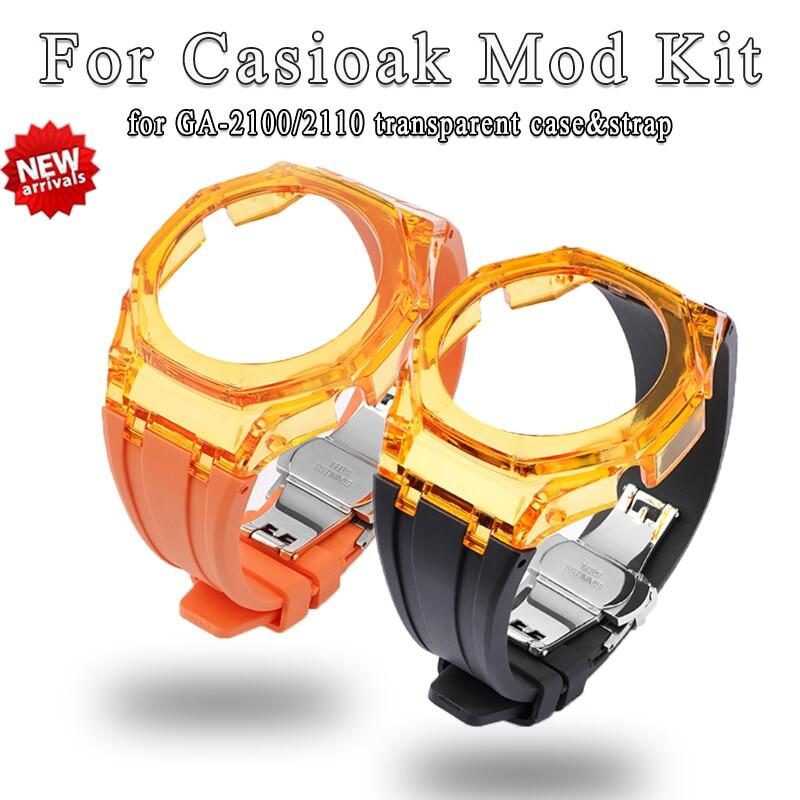 Bộ Mod Casioak Trong Suốt Mới Cho GA2100 Dây Đeo Vỏ Máy Tính Thay Thế Cho Casio GA-2100 2110 Dây Đeo Đồng Hồ Cao Su Khóa Kim Loại