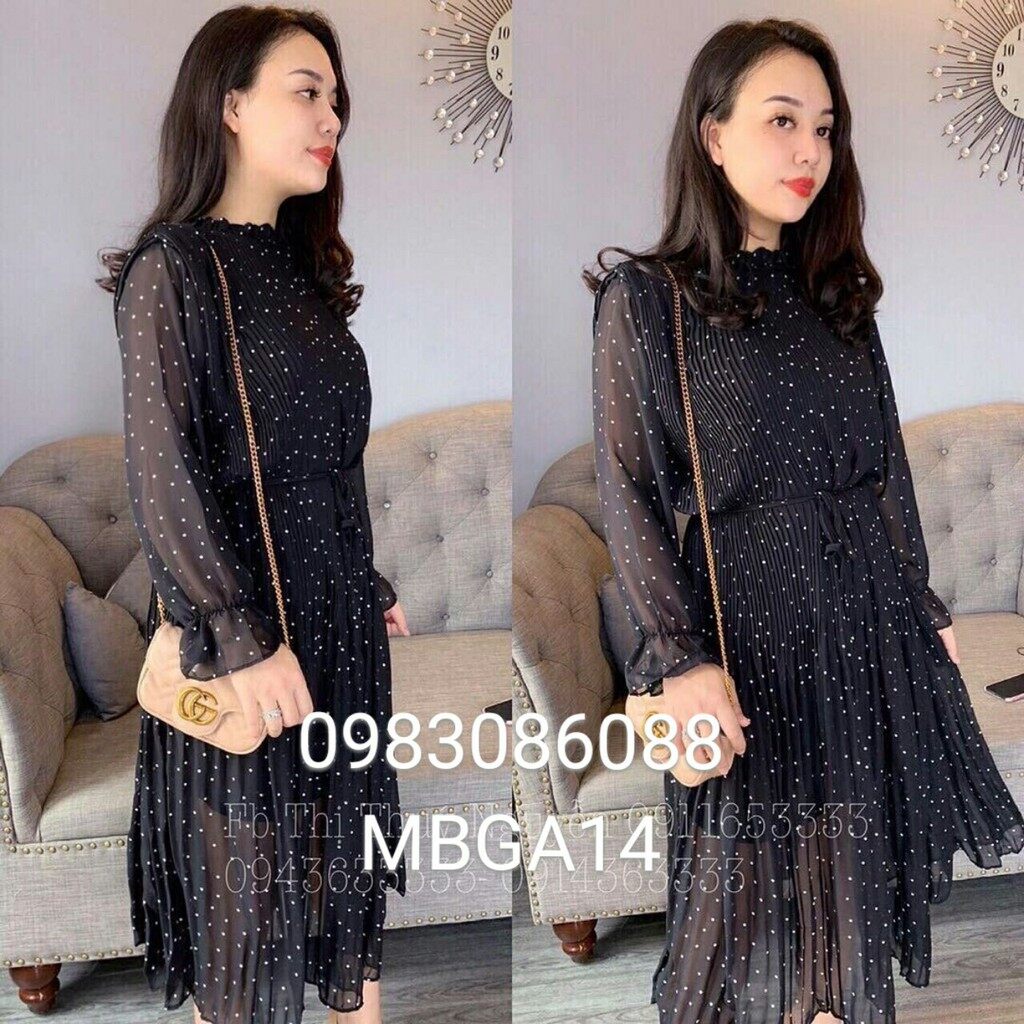 Váy bầu voan dập ly dáng dài rộng