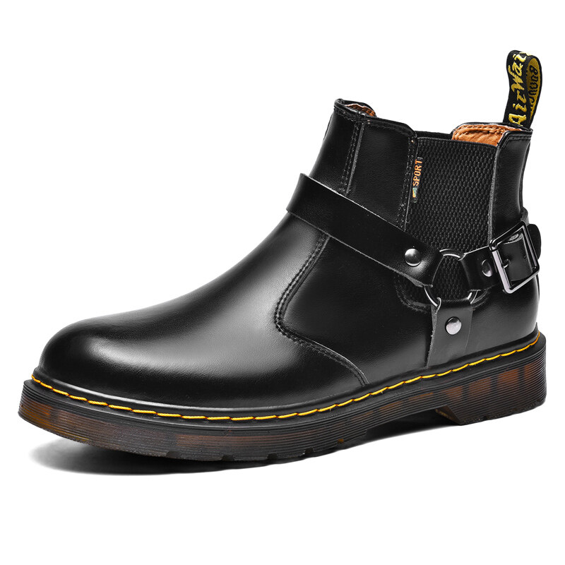 QBELY Buckle Chelsea Boots Mens Couple Boots Men's Fashion Leather