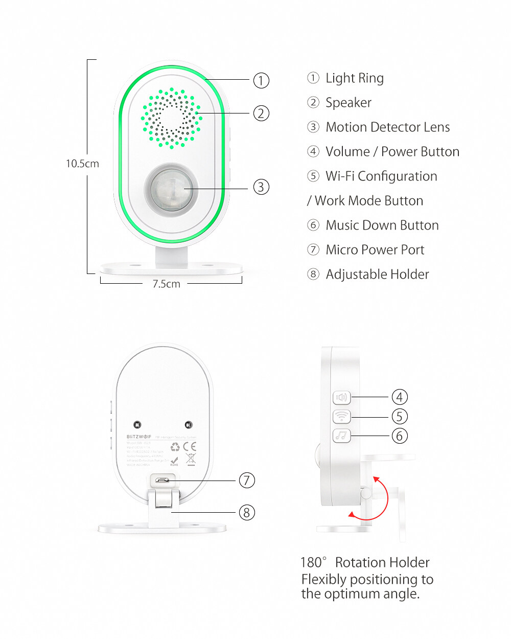 BlitzWolf BW-IS21ไร้สายสมาร์ท PIR เซ็นเซอร์ตรวจจับการเคลื่อนไหวอวยพร ...