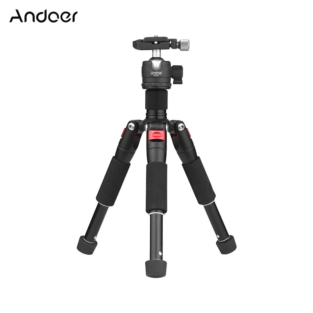 Andoer K521 Portable 5-section Extendable Aluminum Alloy Tripod with Mini Ball Head Low Center of Gravity 1/4 Screw Mount for Canon Nikon Sony DSLR ILDC Cameras Max. Load 5kg 50cm