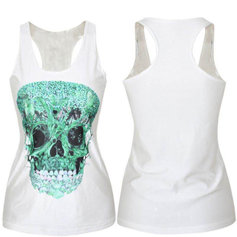 Popular Women Summer Skull Print Singlet Vest Tank Tops Punk Rock T-Shirt .*FO
