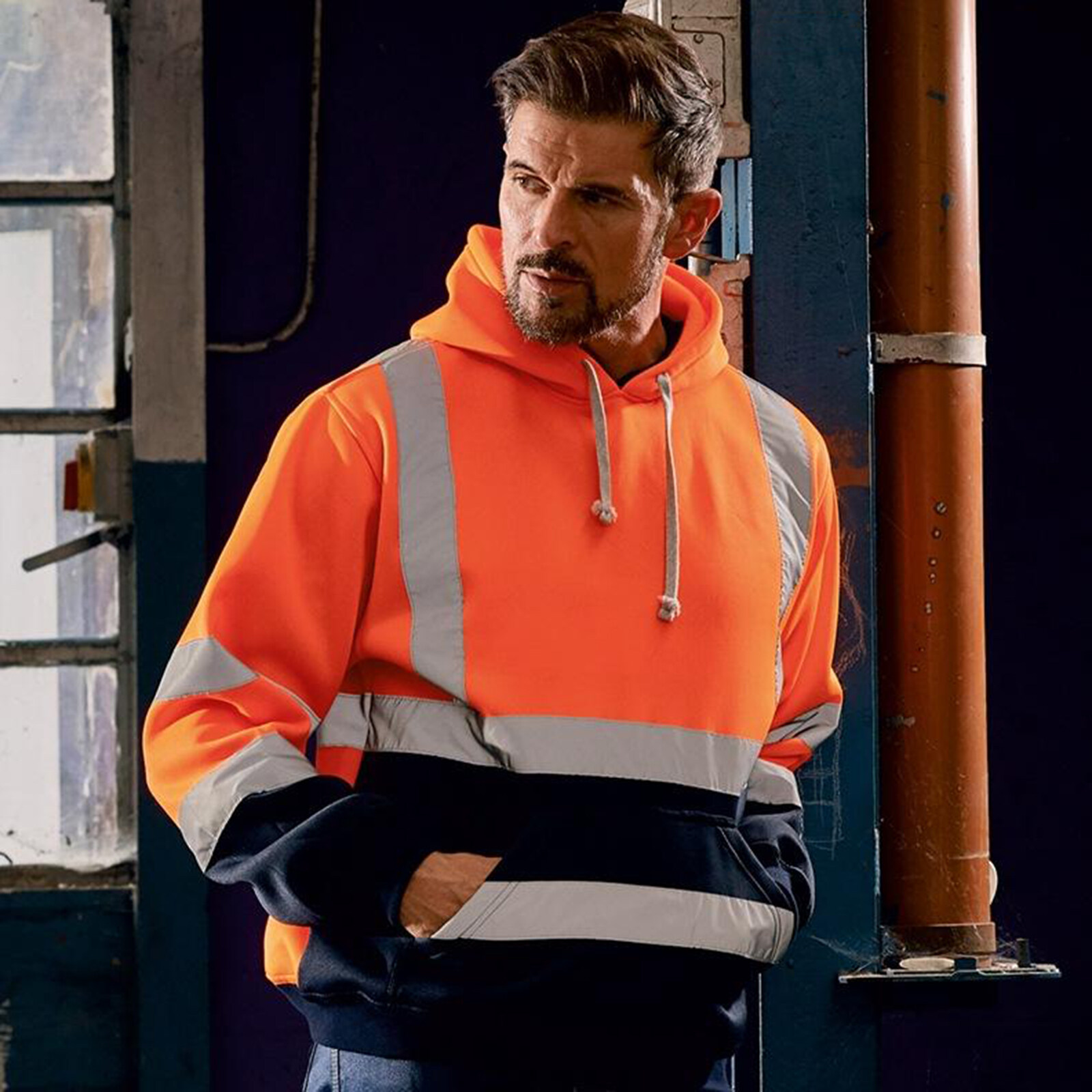 Homyl S-5XL ทำงาน Hi Vis เสื้อกันหนาวแขนยาวมีฮู้ดสำหรับผู้ชายแถบสะท้อนแสงเสื้อยืดสำหรับออกกำลังกาย Tops