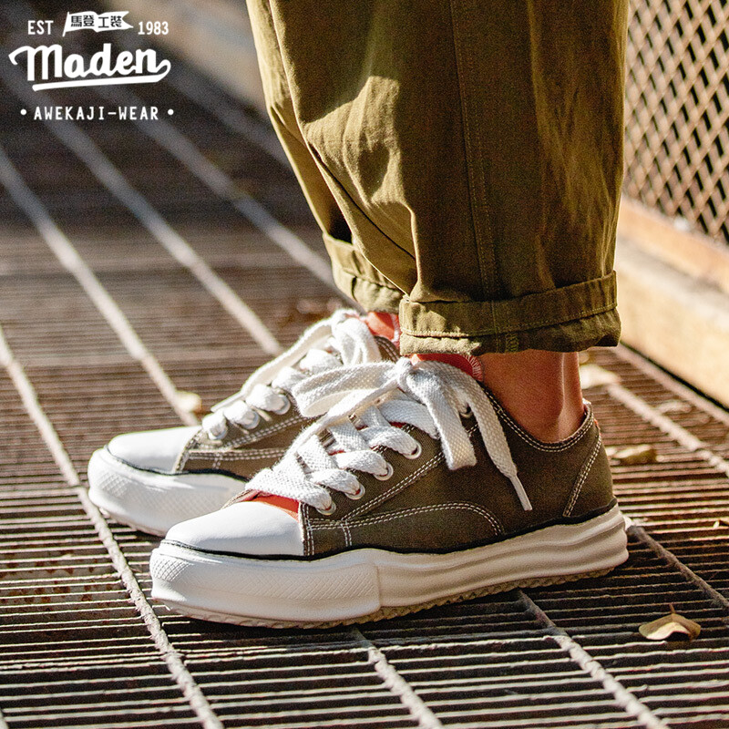 Maden brand Japanese niche men 2023 autumn shoes low-top dissolving deformation bottom canvas shoes INS net red Nigel Cabourn irregular Japanese thick bottom shoes casual shoes