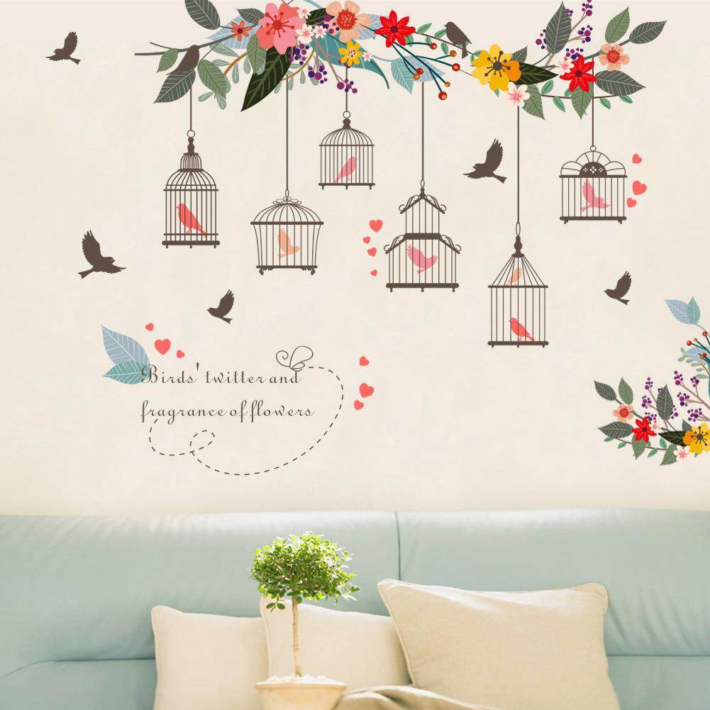 Removable Flower Bird Birdcage Wall Art Sticker Decal Living Room Home DIY Decor