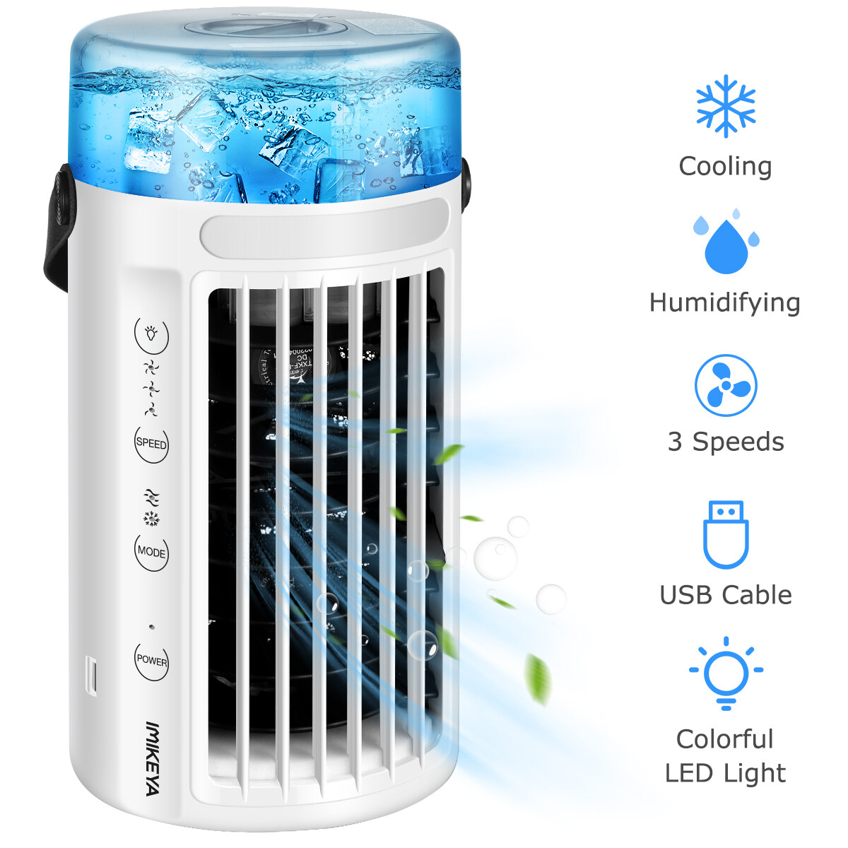IMIKEYA Portable Air Cooler 4 in 1 Mini USB Air Conditioner Fan Desktop