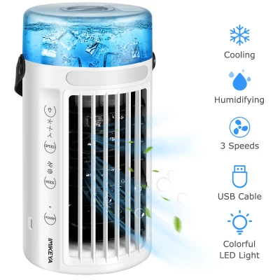 IMIKEYA Portable Air Cooler 4 in 1 Mini USB Air Conditioner Fan Desktop Cooling Fan with 3 Speeds for Home Room Office (White)