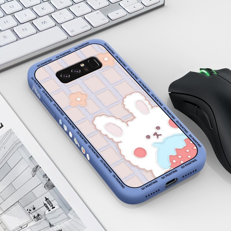 For Samsung Galaxy Note 10 LITE Note 10 PLUS Note 20 ULTRA Note 8 Note 9 Case with Cute cartoon oil painting rabbit bear Shockproof soft thin Back Cover Liquid Silicone Pattern Camera Full Lens protector casing