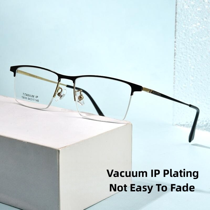 FIRADA Fashion Comfortable Eyeglasses Vintage Titanium Square Half Frames Eyewear Business Prescription Glasses Frame Men T8016B