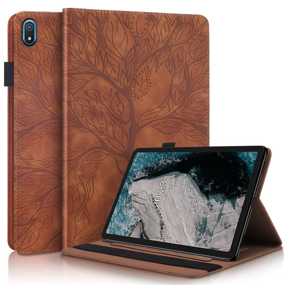 PU Leather cover case For Nokia T20 case 10.4 inch Tablet case Emboss Tree Flip Wallet Stand Cover Clear texture case for Nokia T20 10.4'' Flip cover