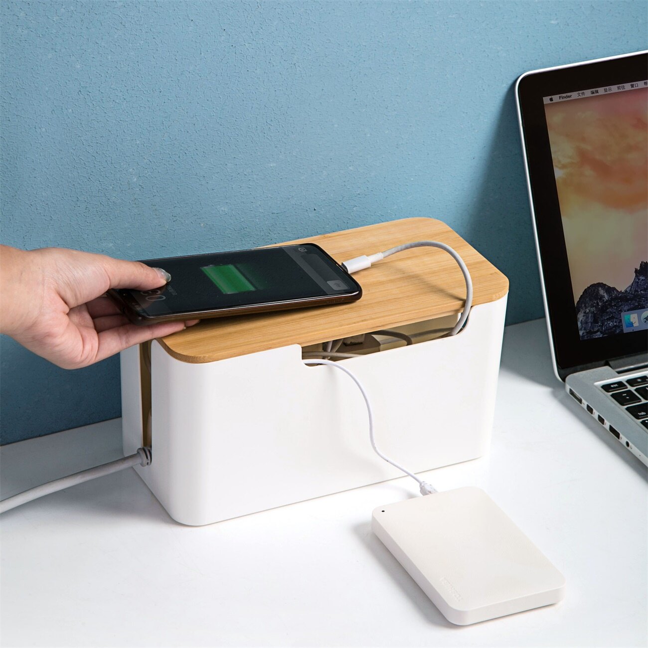 CNMF Power Cord Storage Box Power Strip Socket Wire Charger Wire Storage Box Desktop Organizer