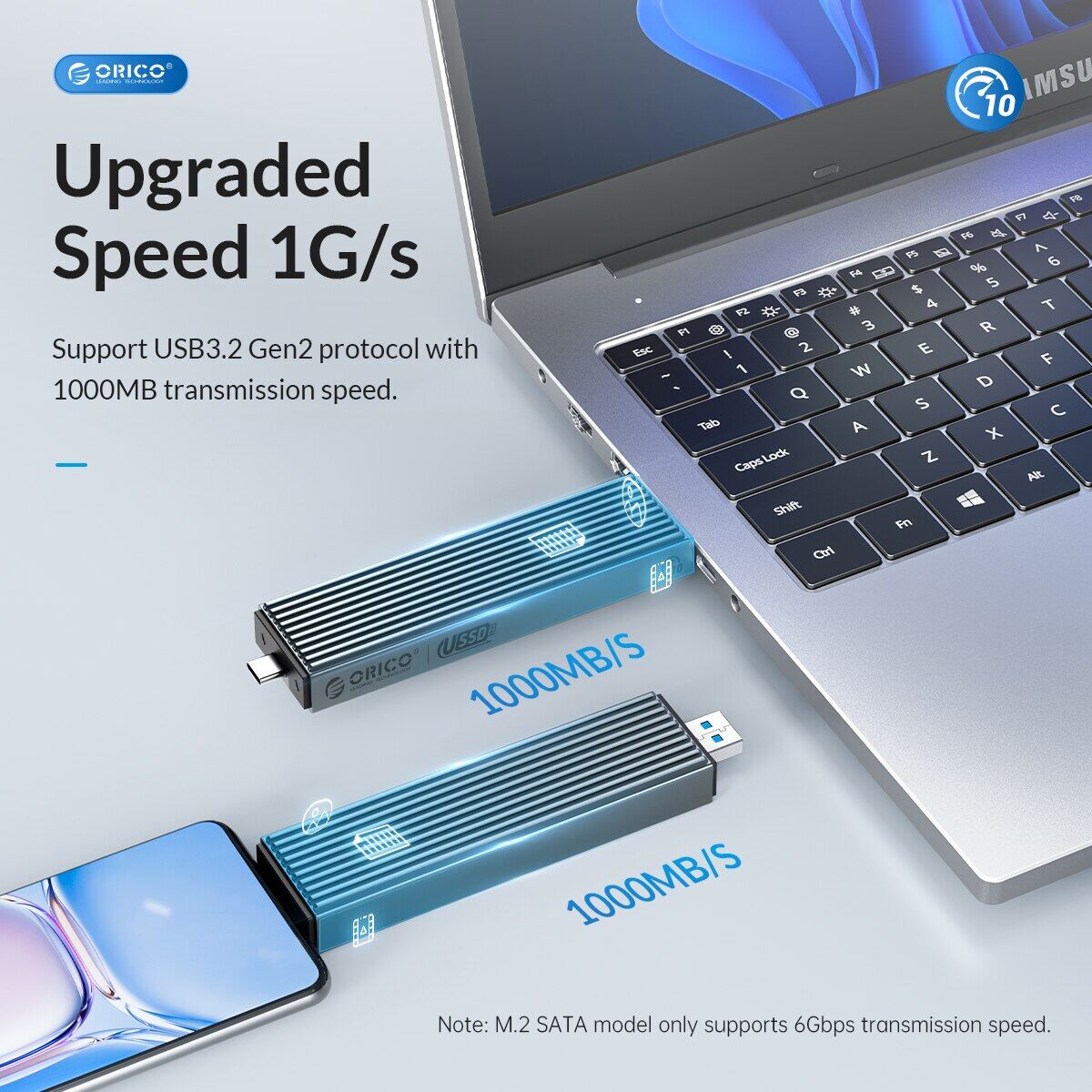 ORICO 2 Trong 1 USB A Type-C Giao Diện Kép M.2 Vỏ Đựng Ổ SSD Hỗ Trợ M2 NVMe M Key SATA NGFF M & B Key Ổ Cứng SSD Với Tấm Làm Mát