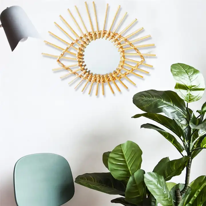 Rattan Mirror Creative Art Decoration Round Wall Hanging Rattan Mirror Creative Art Decoration