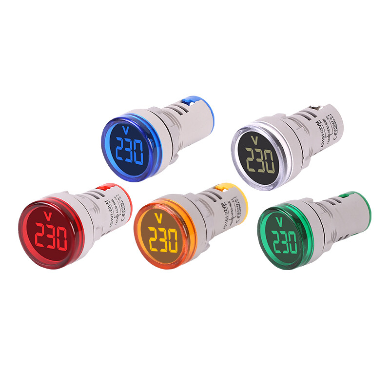 22MM AC 50-500V Voltmeter Square Panel Round Panel LED Digital Voltage Meter Indicator Light Lamp Digital Panel Indicator Meter
