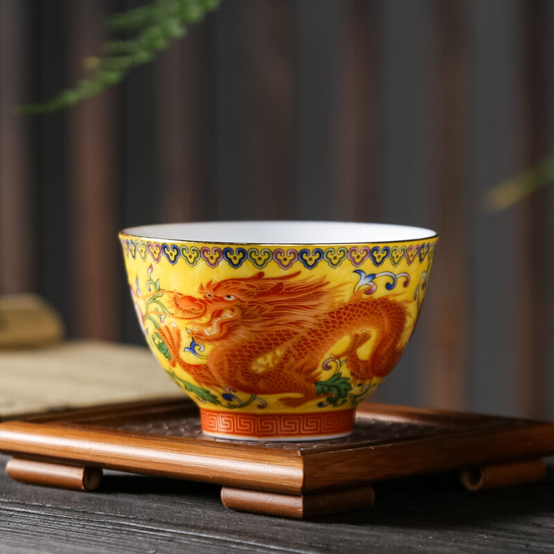 Jingdezhen Enamel Colorful Dragon and Phoenix Customized Cup Master Cup Ceramic Kung Fu Tea Set Tea Cup Tea Cup Gift