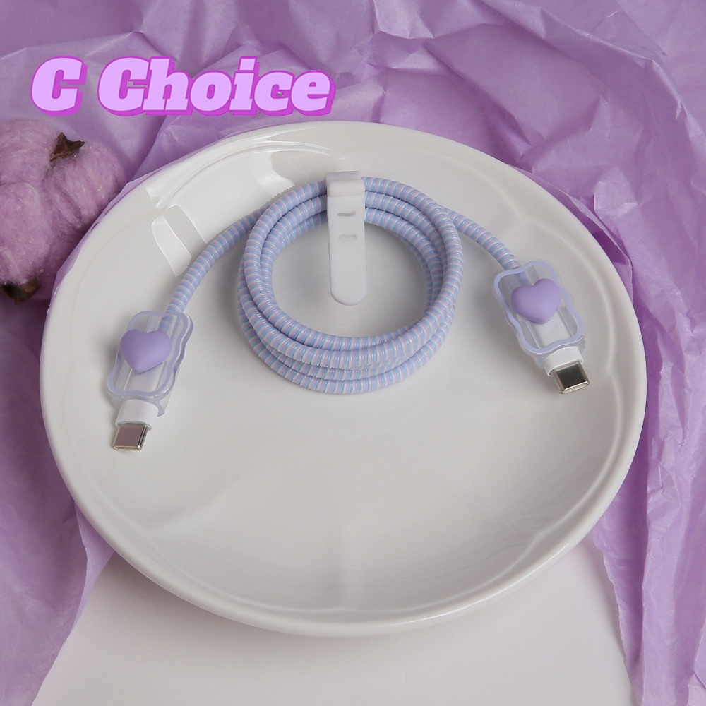 INS Love Wave Fashion Pattern 1.4m Cable Protector Set  Cable Winder Cable Bite for i-Phone / i-Pad 18w 20w Type-c Charging Cable [cchoice]