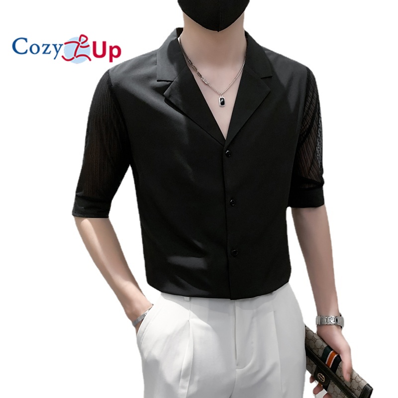 Cozy Up Áo Sơ Mi Tay Lửng Nam Dáng Ôm Màu Trơn Cổ Chữ V Polyester Thường Ngày