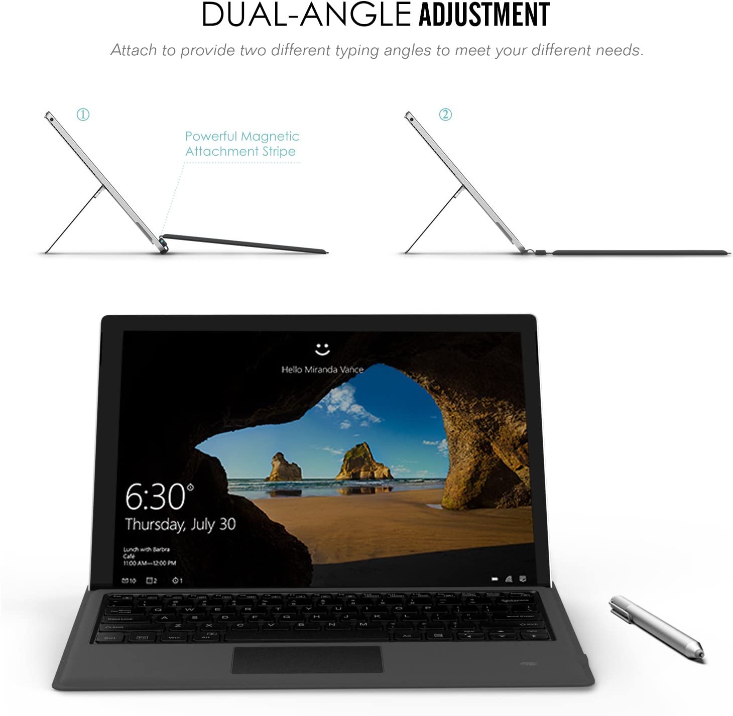MoKo Type Cover Fit Microsoft Surface Pro 7 Plus/ Pro 7/ Pro 6/ Pro 5/Pro 4/Pro 3, Ultra-Slim Wireless Bluetooth Tablet Computer Keyboard with Trackpad, 7-Color LED Backlit, Rechargeable Battery