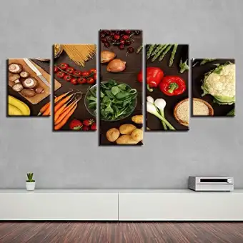 Kitchen Decor Wall Art Frame 5 Pieces Vegetable Mushroom Chili