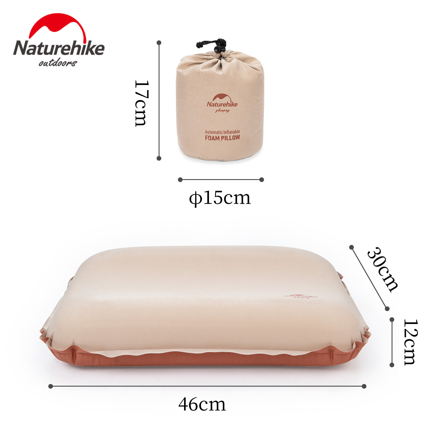 Naturehike 3D Quiet Sponge Automatic Inflatable Pillow Glamping Portable Lightweight Comfortable Elastic Fabric with Storage Bag