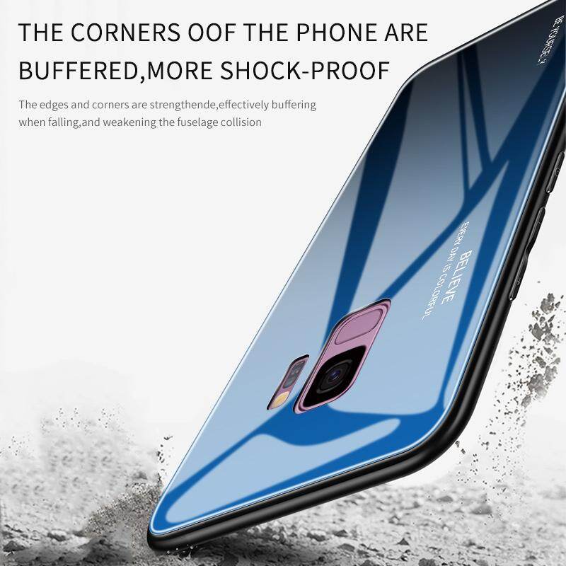 Luxury Aurora Rainbow Casing Gradient Series Case Shockproof Tempered Glass Back Cover Silicone Soft Edge Casing For Samsung Galaxy S8+ S8Plus S8 Plus