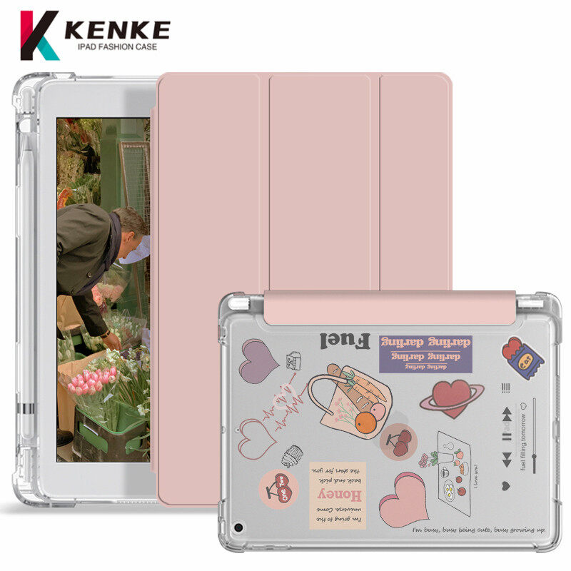 [Free DIY iPad sticker] KENKE iPad case, suitable for: iPad Gen8 10.2 Inch, TPU/silicone material, DIY personalized back shell, transparent back shell, smart protective cover, iPad Gen 8 cover, iPad 10.2 case. All-inclusive anti-drop, waterproof。