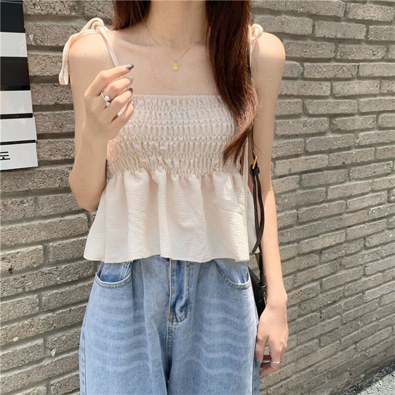 French Seaside Small Strap Tank Top Women's Inner Wear Top