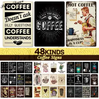 48 Kinds Of Coffee Retro Metal Tin Signs Vintage Cafe Coffee Bar