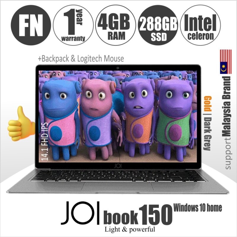JOI Book 150 + Free 150GB Hosting + Logitech Mouse + Backpack (Intel Celeron N4100 quad-core; 4GB RAM 32GB+256GB eMMC 14.1 FHD IPS) Malaysia