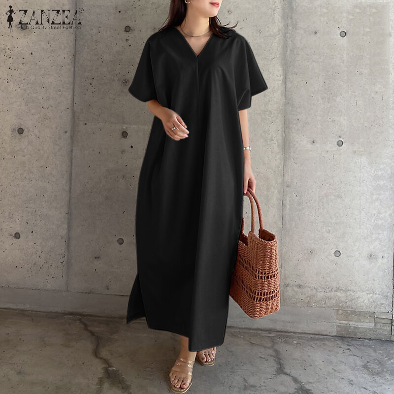 Zanzea womens short sleeve v neck split hem xmas long dress cocktail party prom dresses #8