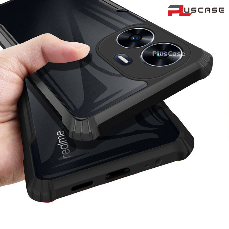 PlusCase for Realme C55 Case Air Cushion Hard Crystal Clear Back Soft Border Shockproof Full Protection Phone Casing