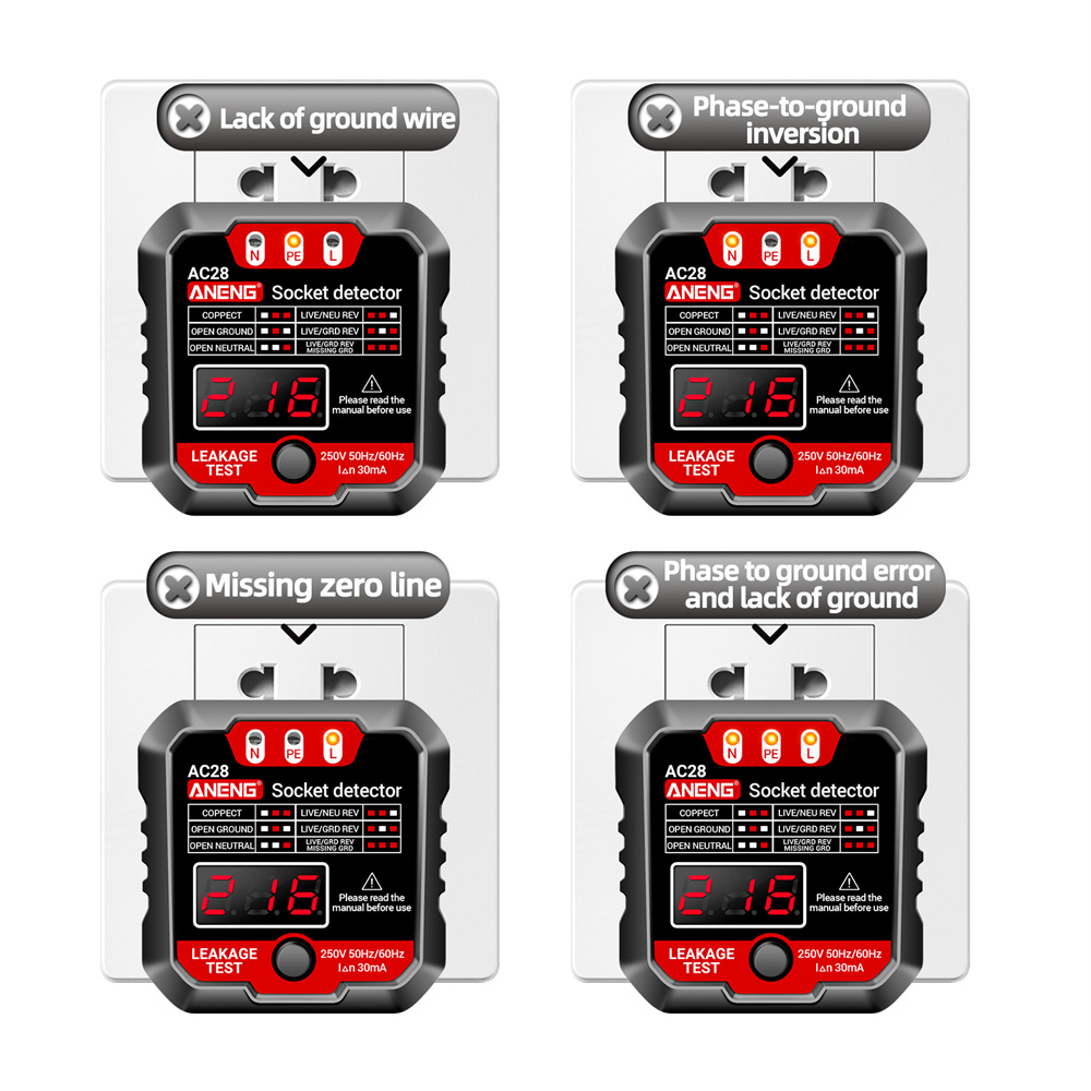 Outlet Tester điện receptacle Detector với màn hình LCD 3 prong 250V AC điện áp ổ cắm Checker cho nhà
