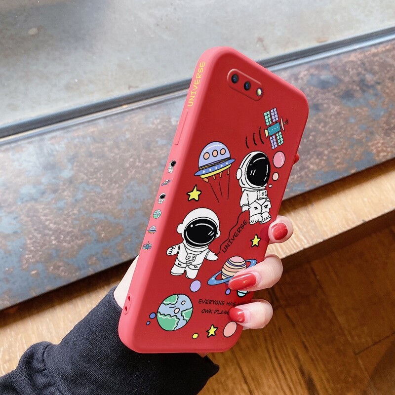 JIUMOO For OPPO A5s A3s A5 2020 A3 A1 A7 A75 A75s Case Cartoon Astronaut NASA Liquid Soft Silicone Edge Pattern Cases Full Cover Camera Protection Case Back Cover Phone Casing For Boys Girls