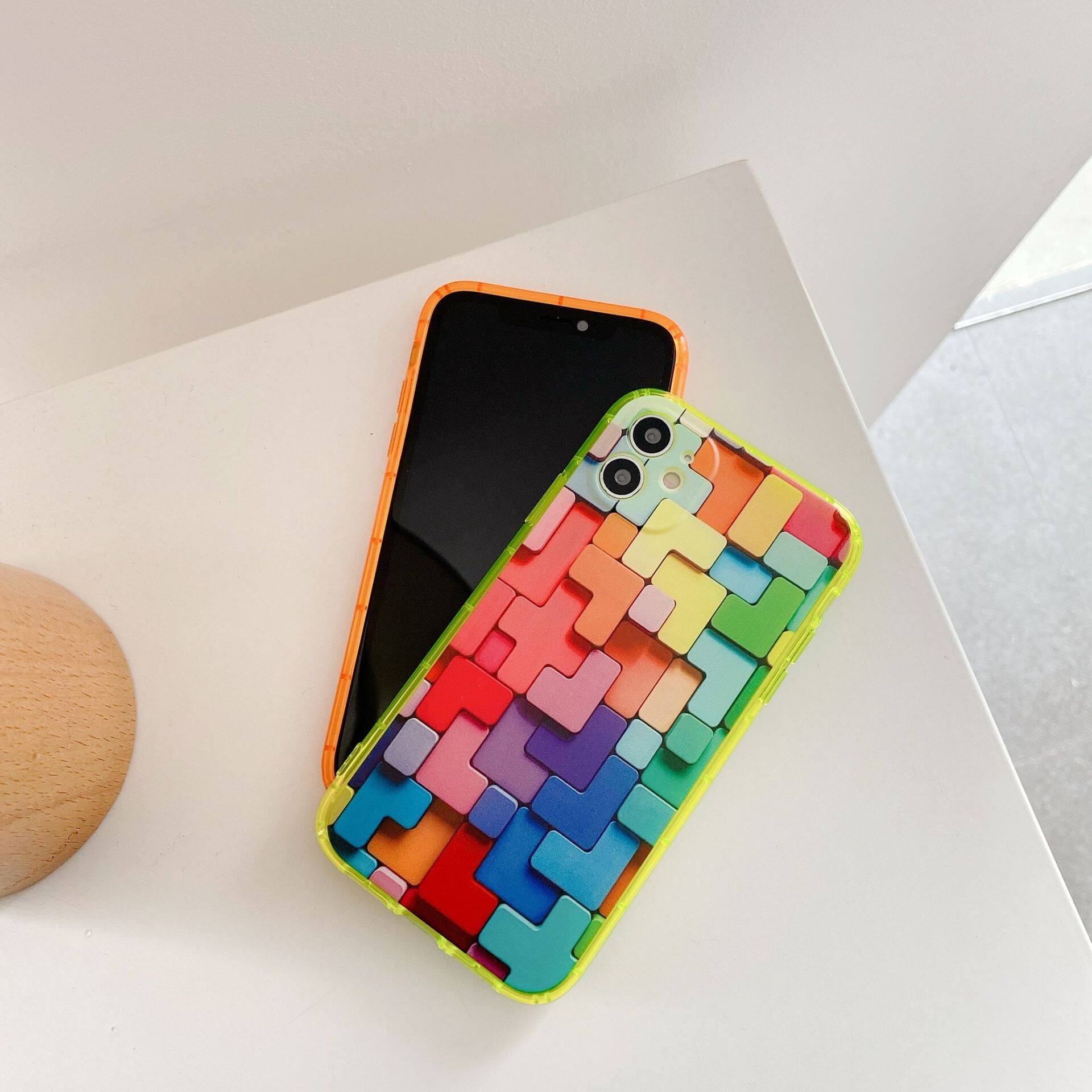 Rainbow Visual 3D Cube Phone Case For iPhone 14 Pro Max 13Pro Colorful Soft TPU Full Body Protective Cover Fashion Simple Back Cover