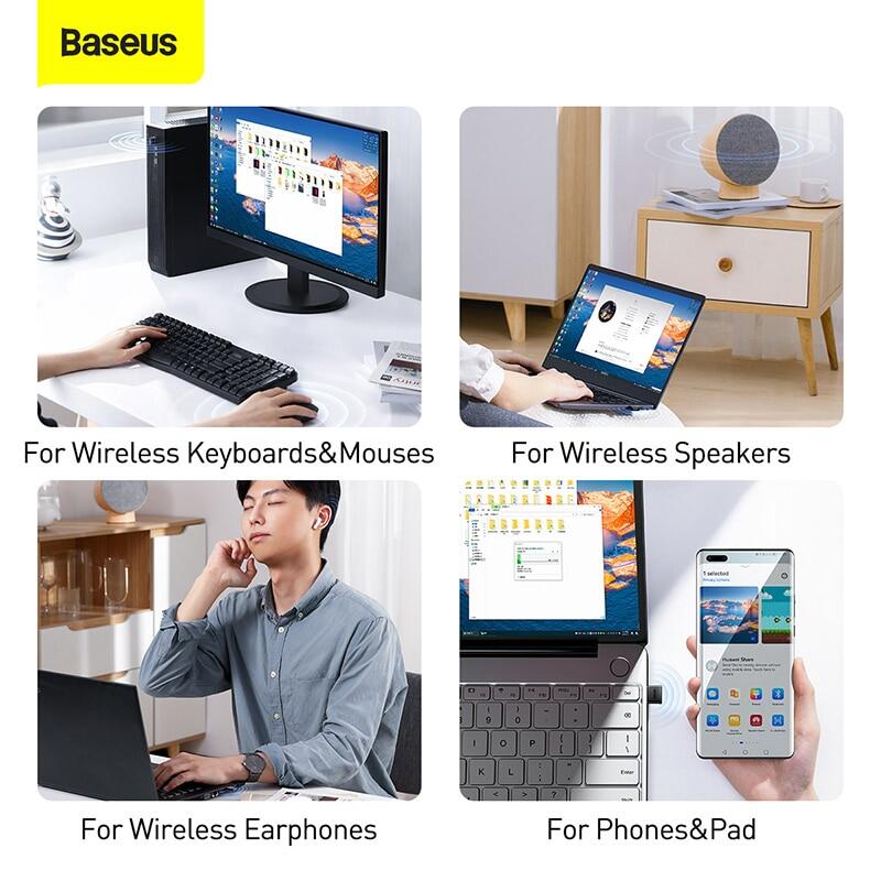 Baseus Bộ Chuyển Bluetooth USB Dongle Adaptador BA04 Máy Thu Phát Adaptador Bluetooth 5.0 5.3 Cho PC Máy Tính Xách Tay Tai Nghe Kết Nối Loa Không Dây Âm Nhạc Máy Phát Âm Thanh
