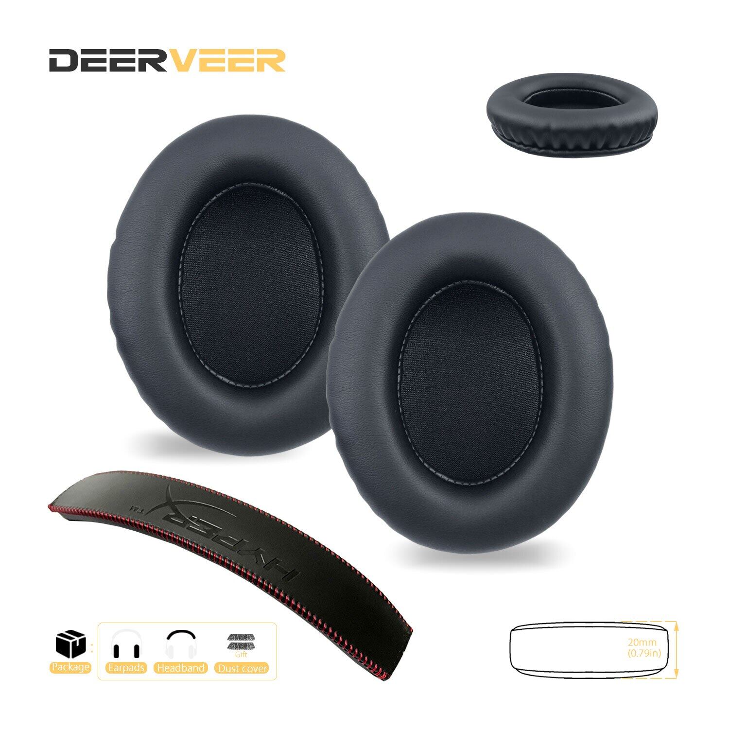 DEERVEER Replacement Earpad For HyperX Cloud Silver,II, Alpha,Alpha PRO,Alpha S Headphones Thicken Memory Foam Cushions Headband