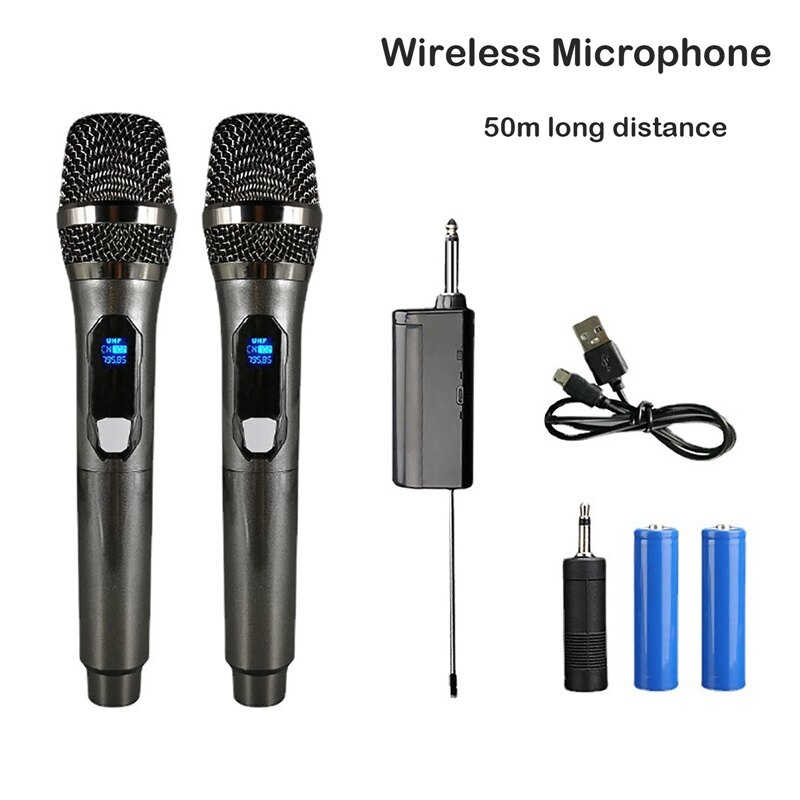 Wireless Microphone Dynamic Handheld Microphones Karaoke Microphone Mic with Rechargeable Receiver for Wedding Party
