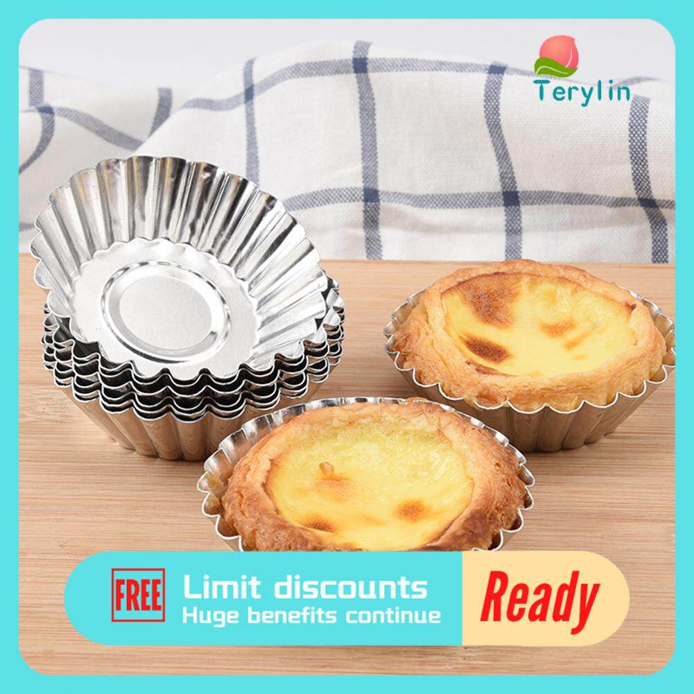 Terylin 10 Cái Khuôn Bánh Tart Trứng Hợp Kim Nhôm, Khuôn Bánh Tart Trứng Bồ Đào Nha, Bánh Gạo Hấp Gia Dụng Tô Làm Bánh Nhỏ Khuôn Bánh Tart