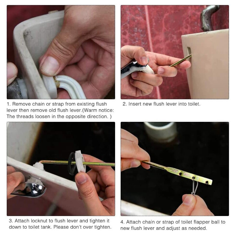 Toilet Tank Repair Kit Include Chrome Flush Lever Handle Bolts and Steel Flapper Chains for Most