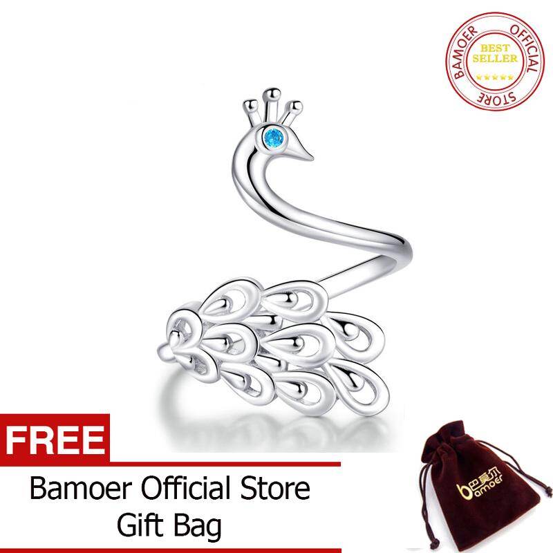 BAMOER Spiral Peacock 925 Sterling Silver Adjustable Ring For Women Fashion Jewelry SCR592