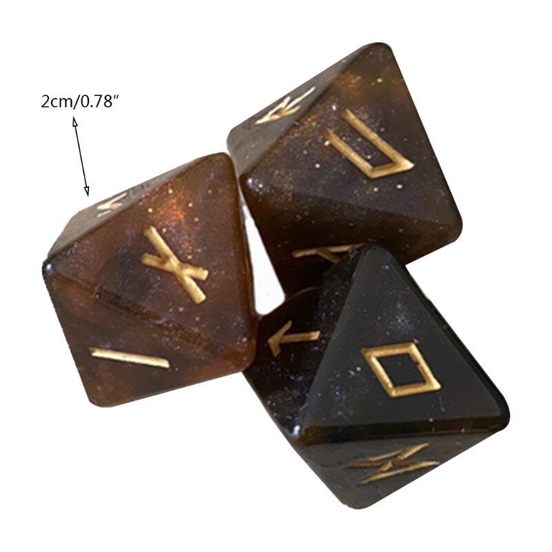 【Rove-Shop】 Bộ 3 Con Xúc Xắc Rune 8 Mặt Xúc Xắc Đa Diện Các Loại Nhựa Resin CuộN Bảng Bói Toán Thẻ Tiệc Đồ Chơi Trò Chơi