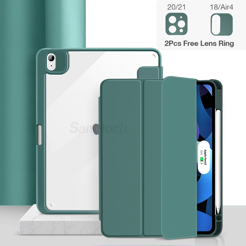 Sanptoch Hybrid Clear Mag Case For iPad Pro 11 / Air4 10.9 / Air3 10.5 / 9th 8th 7th Generation 10.2 / Mini6 2021 2020 Built-in Pencil Holder For Storage & Wireless Charging Full Cover Smart Sleep & Wake Trifold Stand Protective Casing