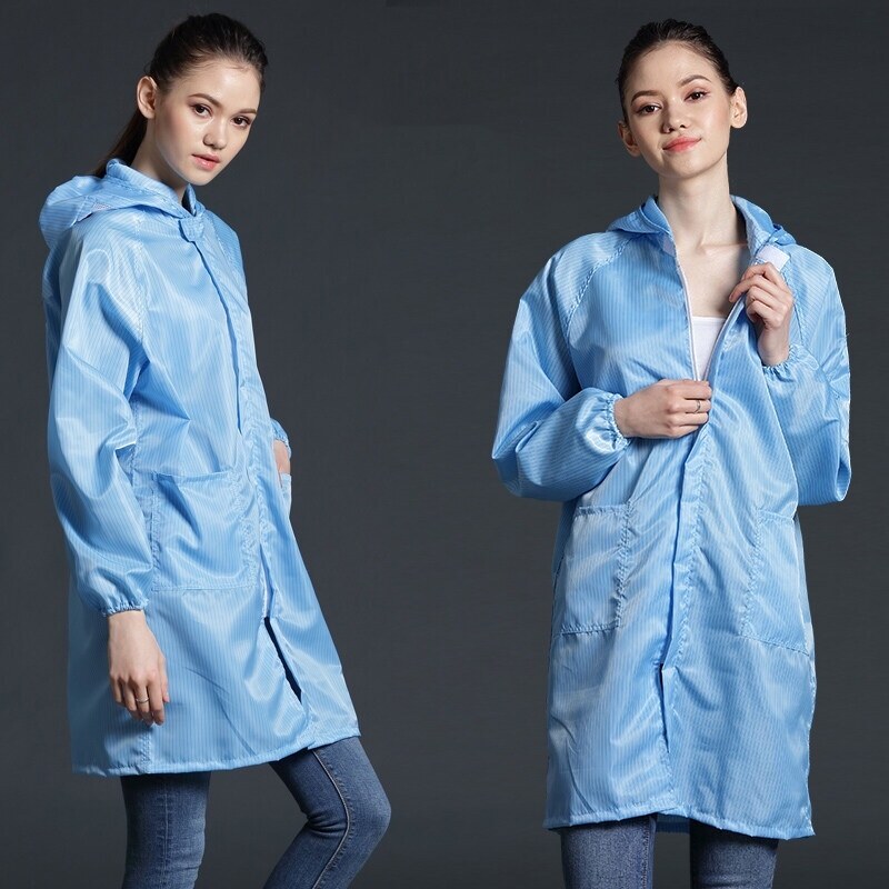 Esd Smock Round Neck With Zip Hooded Design Antistatic Ppe Gown 