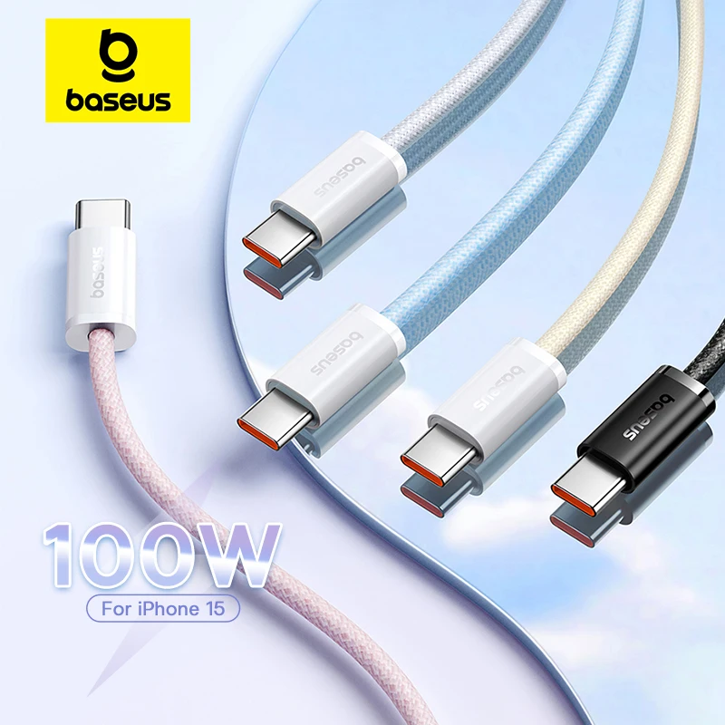 Baseus PD 100W USB C Cable Fast Charging Charger USB C To Type C Cable For iPhone 15 Plus Pro Macbook Pro ipad Fast Charger Wire Cord Type-c Cable