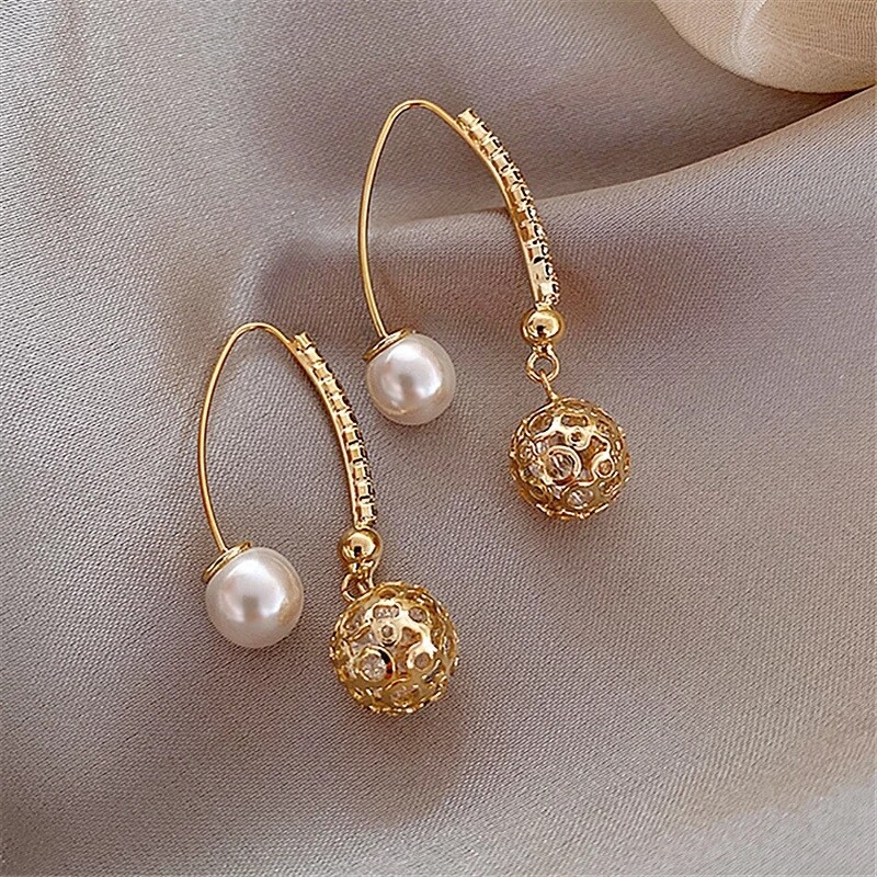 Frascati New fashion Korean long Water Drop Pearl design earrings joker crystal temperament Women Drop earrings Jewelry