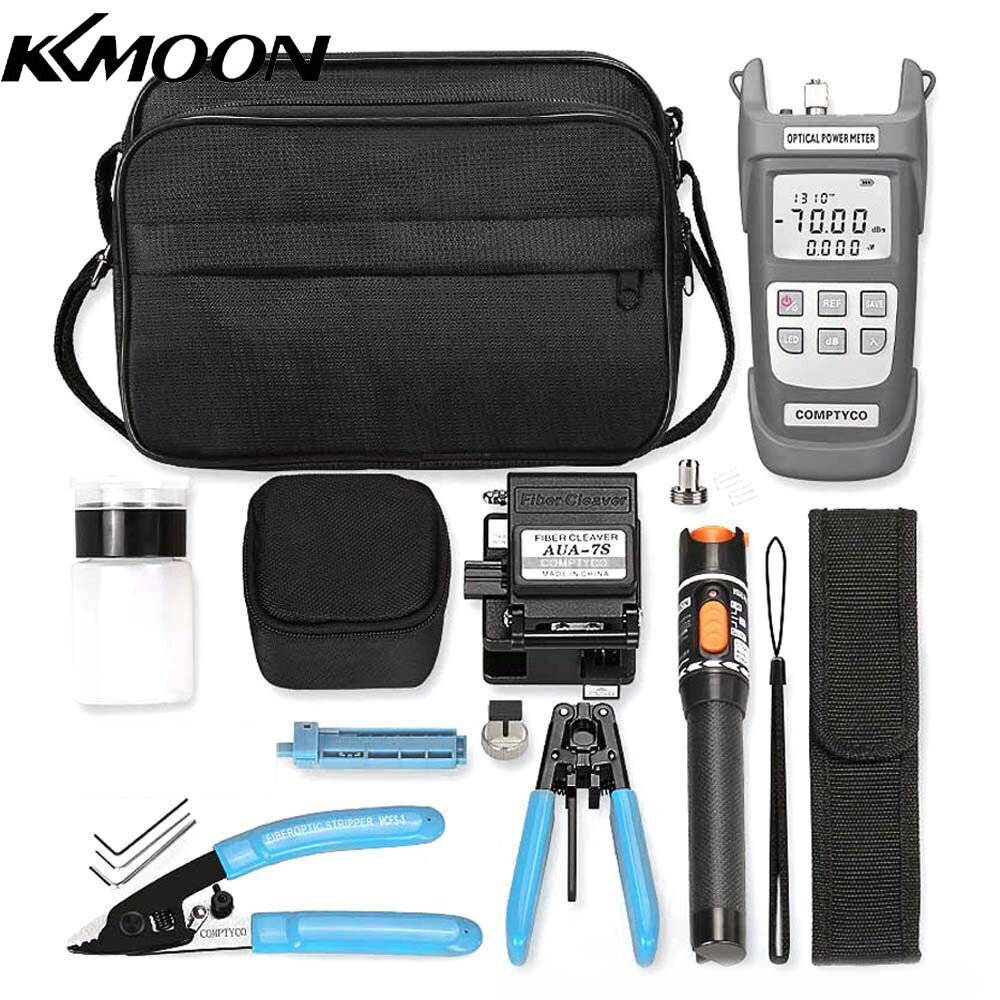 KKmoon FTTH Fiber Optic Cold Shut Tool Kit Multifunctional Fiber Splicer Optical Power Meter Rubber-insulated Wire Pliers Fiber Cleaver Set