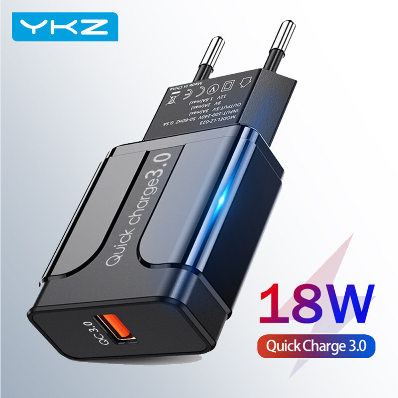 YKZ Bộ Sạc Nhanh QC 3.0 4.0 18W Kiêm Bộ Chuyển Đổi Cổng USB Gắn Tường Dành Cho Android iPhone Samsung Xiaomi Huawei Oppo Vivo Phích Cắm Chuẩn EU/US