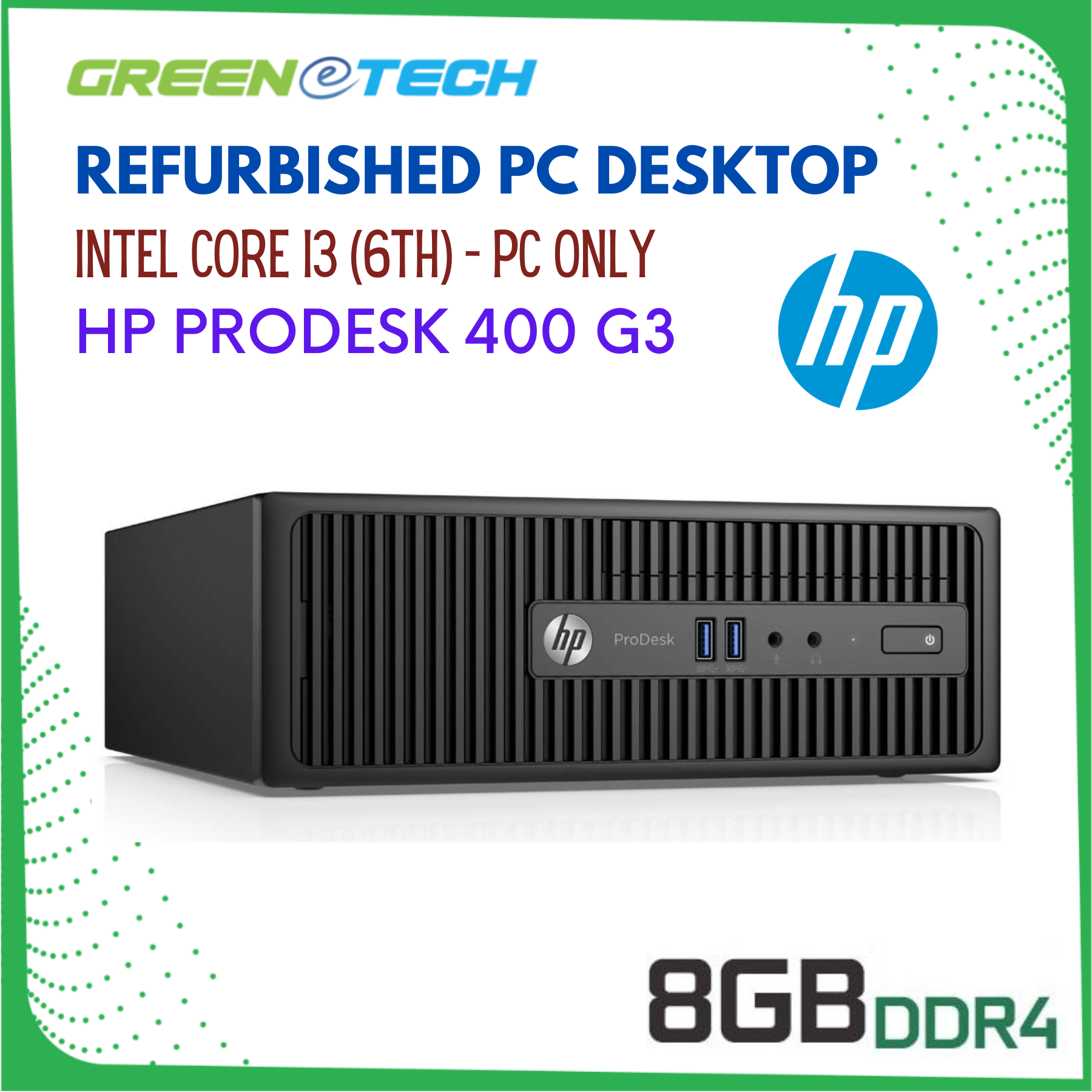 PC Hp Desktop 400 G3 Intel Core i3-6100@3.70ghz Mini SFF 8GB Ddr4