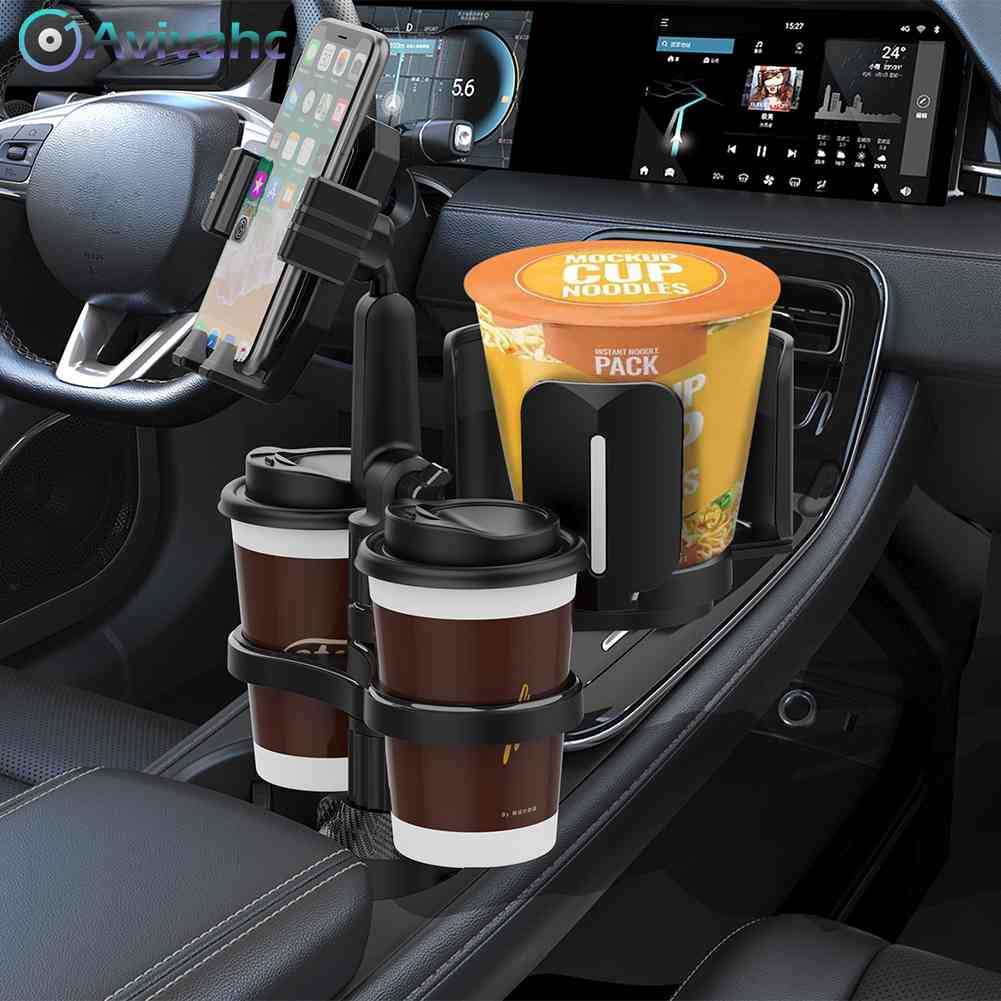 4 in 1 Car Drink Cup Bottle Holder Multifunctional Adjustable Plastic Mobile Phone Holder 360 Rotating Mobile Phone Support Removable Auto Accessories