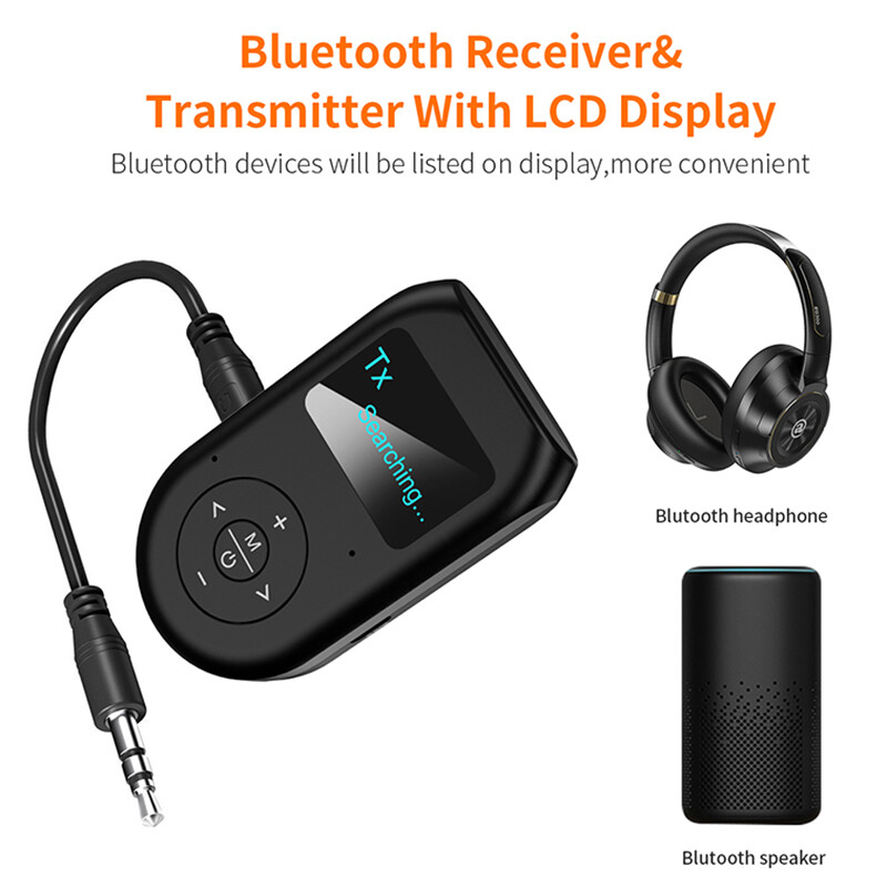 VAORLO Màn Hình LCD Bluetooth 5.0 Bộ Thu Phát Âm Thanh Với Micrô Rảnh Tay Gọi 3.5Mm AUX RCA Jack Bộ Chuyển Đổi Không Dây Độ Trễ Thấp Âm Thanh Nổi Dongle Cho T V PC Bộ Xe Hơi